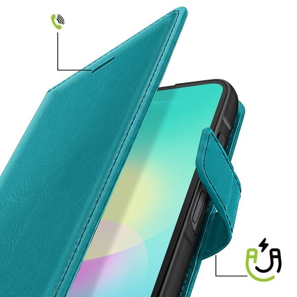 Pungetui til Galaxy A27 med videostøtte og håndledsrem Mayaxess Turkis Blå