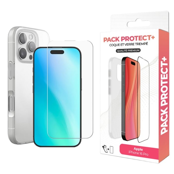iPhone 16 Pro Suojapaketti, Pehmeä TPU Kuori ja 7H Lasi, Moxie Kirkas Vit