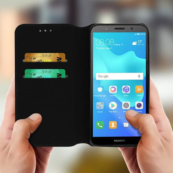 Housse Flip - Huawei - Y5 2018 / Honor 7S - Øko-læder - Sort - Semi-fast Svart