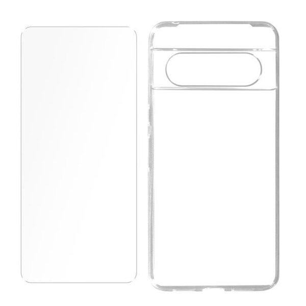 Kotelo Google Pixel 8:lle - AVIZAR - Silikonigeeli ja karkaistu lasi - Läpinäkyvä Transparent