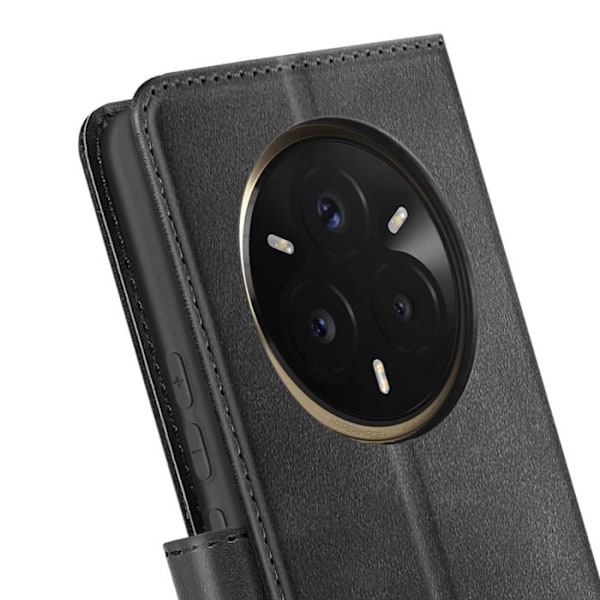 Étui med lock för Realme 14 Pro Plus med rem och plånboksstöd svart Svart