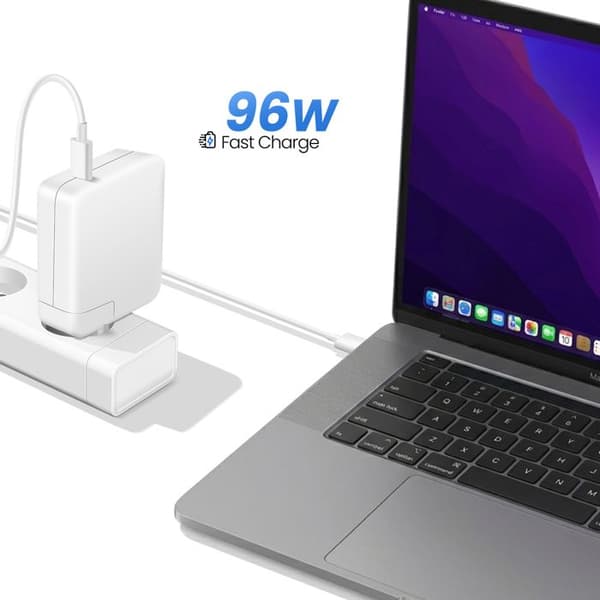 Lader til MacBook Pro 15'' 2016-2019 USB-C 96W + Kabel 1,8m Hvid Vit