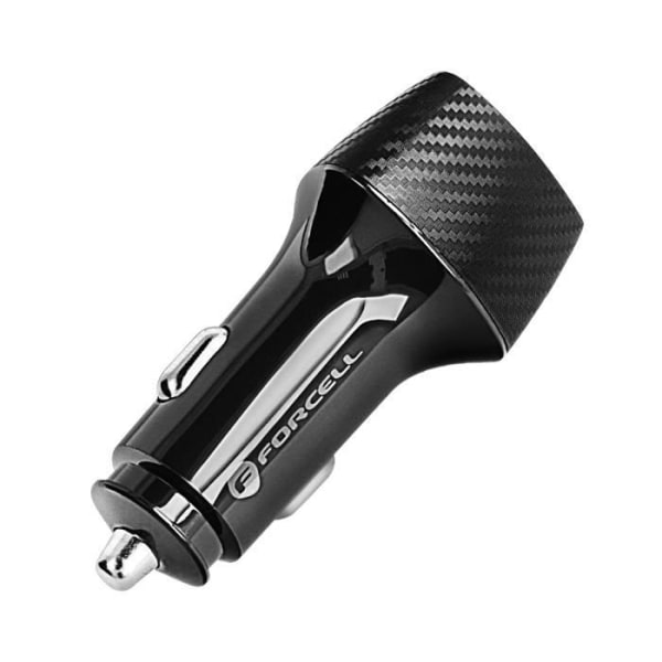 Oplader til bil - Forcell - Dobbelt USB-C - 40W Power Delivery - Carbon Design - Hurtigopladning Svart