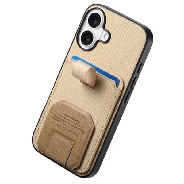 iPhone 17 Fodral med Tyg Effekt och Stöd samt Kortfack Kaki Grön
