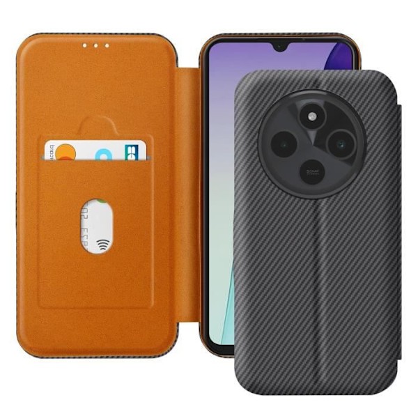 Kolfodral för Xiaomi Redmi 14C med RFID-skydd och kortfack, mörkgrå stödfunktion Grå