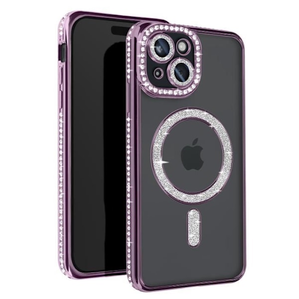 AVIZAR beskyttelsescover til iPhone 15 - Lilla Rhinestone Contour - MagSafe-kompatibel Lila