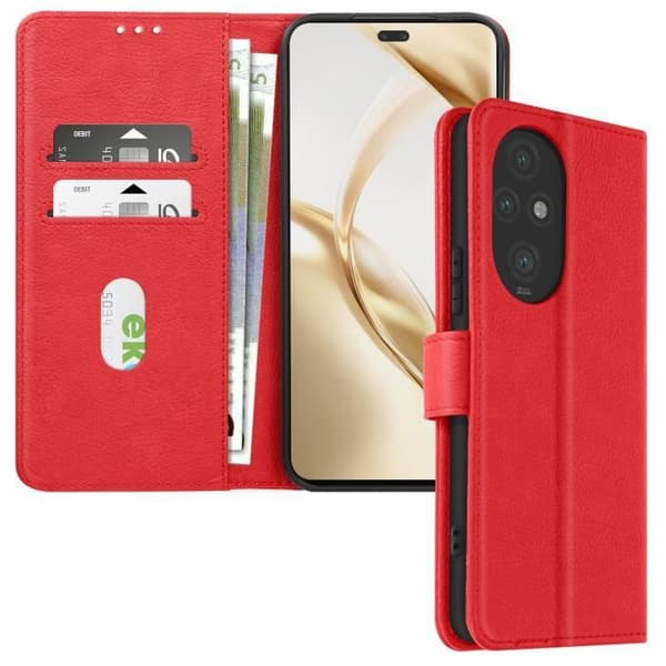 Etui til Honor 200 Pro - AVIZAR - Wallet Flip og Video Support - Rød Röd
