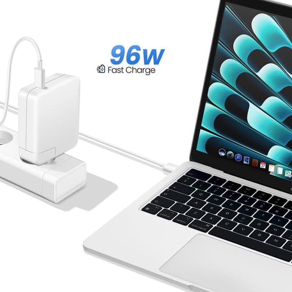 Lader til MacBook Pro 13'' 2016-2020 USB-C 96W + Kabel 1,8m Hvid Vit