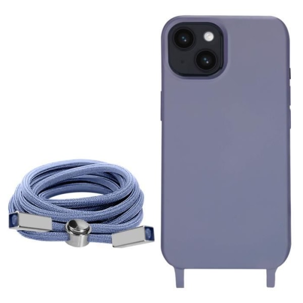 iPhone 14 Plus puolijäykkä kaulanauhakotelo kaulahihnalla 80 cm violetti