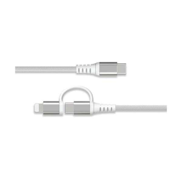 Câble 2 en 1 USB-C/Lightning MFi vers USB-C 3A PD 60W Renforcé 1,2m Force Power Valkoinen