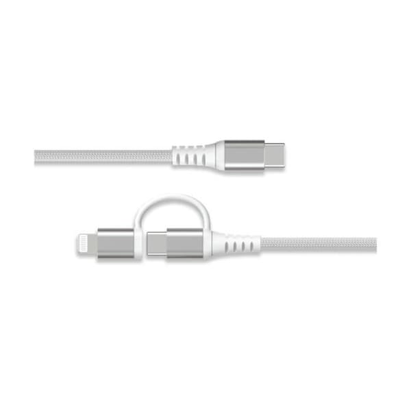 Laddkabel - FORCE POWER - Lite - 2 i 1 USB-C/Lightning - PD 60W (3A) - Förstärkt 1,2 m Vit