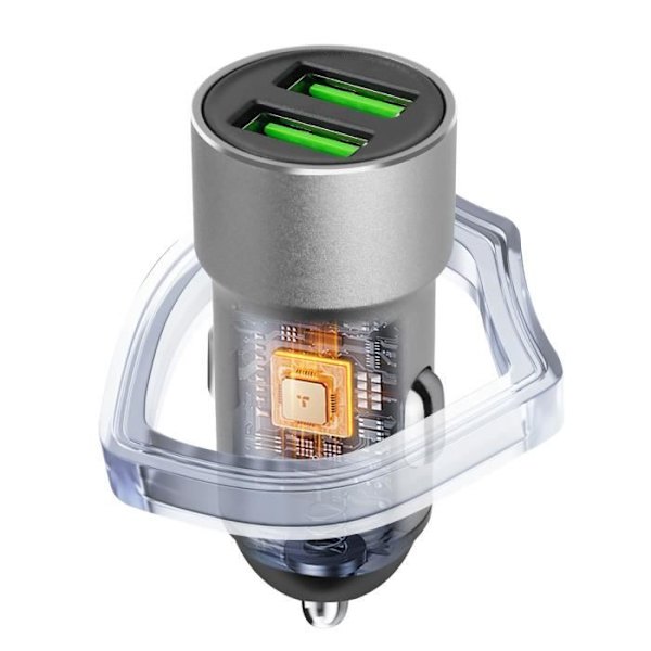 Cigarettändare Billaddare Dubbel USB-utgång 12W LinQ Silver Grå