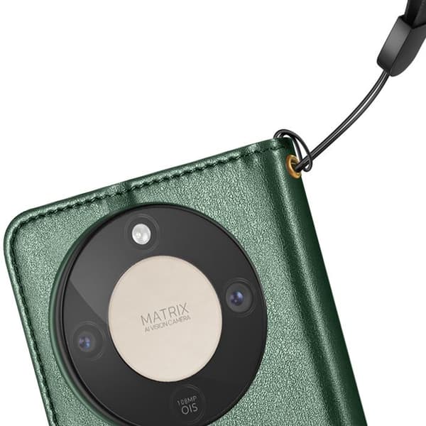 Folio Plånboksfodral för Honor Magic 8 Lite med Rem och Kortfack Mörkgrön Grön