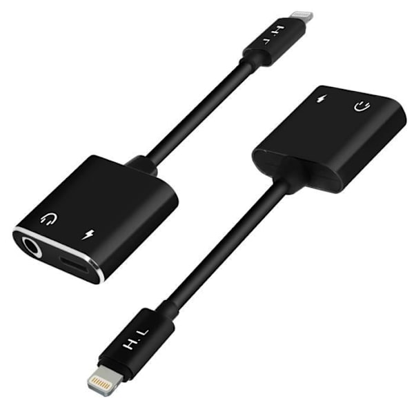 Audio- og Ladeadapter - HL-096 - iPhone - Lightning - Jack 3.5mm - Sort