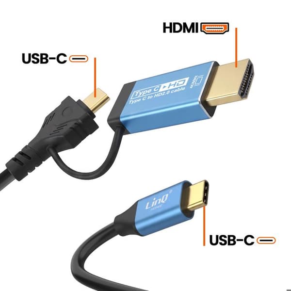 USB-C till HDMI 4K 60Hz 1.8m Skärmad LinQ Svart Videoadapterkabel