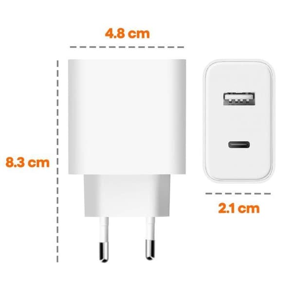 Original Xiaomi USB + USB-C 33W netoplader hvid Vit