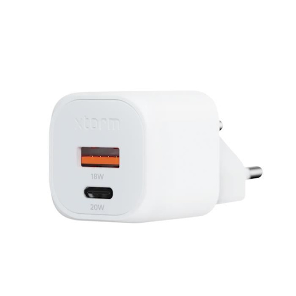 GaN² Sektorladdare 20W USB C + USB Kompaktformat Xtorm Vit Vit
