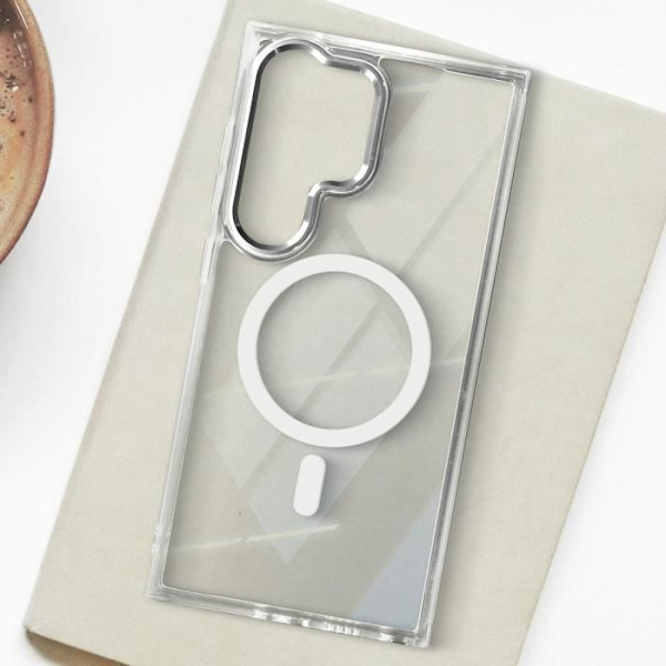 AVIZAR hårdt etui til Samsung S24 Ultra - Sølv metallisk omrids - MagSafe kompatibel Grå