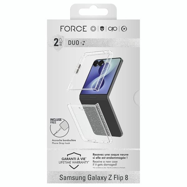 360° Heltäckande Skal för Galaxy Z Flip 8 Glittrande Stötsäker 2m Kraft Skal Transparent Vit