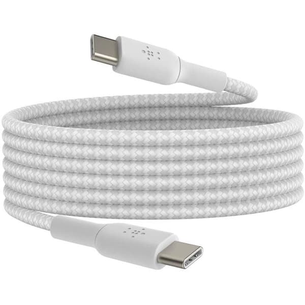 Flätad kabel - BELKIN - USB-C till USB-C - 2 m - Vit Vit