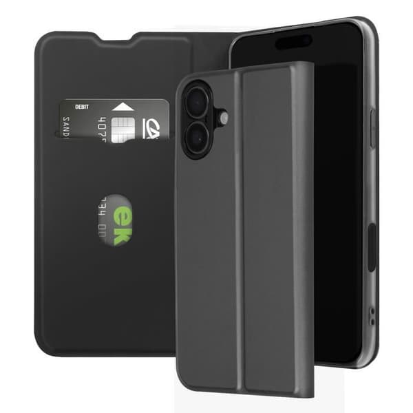Taske til iPhone 16 - AVIZAR - Soft touch - Kortholder - Videostøtte - Sort Svart
