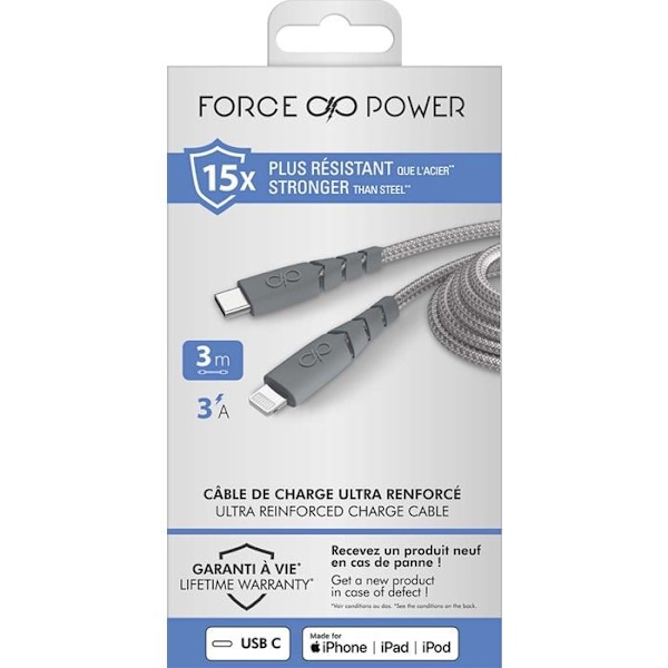 Nätverkskabel - FORCE POWER - Ultra-förstärkt - Livstids garanti - 100% Återvunnen plast - Grå
