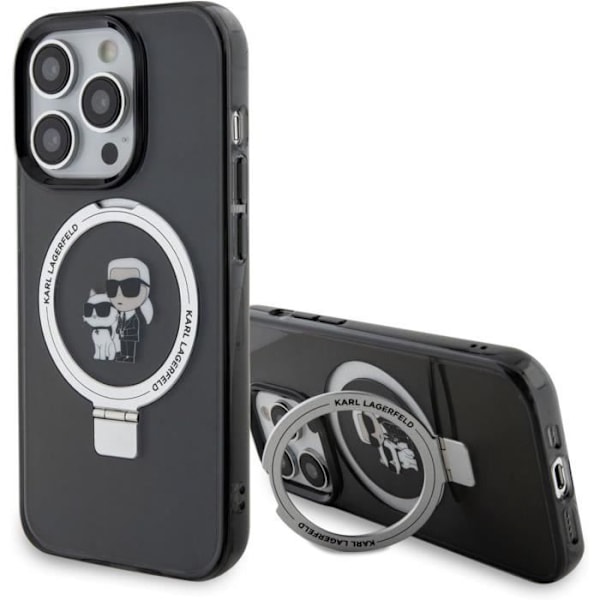 Karl Lagerfeld Karl & Choupette med MagSafe & Ring Stand til iphone 15 Pro 6.1" Sort - KLHMP15LHMRSKCK Svart