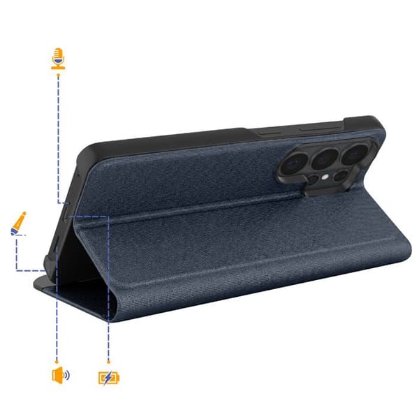 Fodral med lock för Galaxy S26 Ultra, tvåmaterialdesign med videostöd, midnattsblå Blå