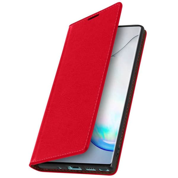Galaxy Note 10 Plus Etui Folio Ægte Læder Kortholder Video Støtte Rød Röd