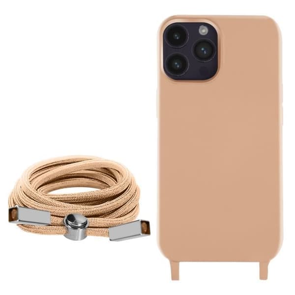 Coque iPhone 14 Pro - Semihård - Justerbart snor 80 cm - Rosa - Praktisk beskyttelse Rosa