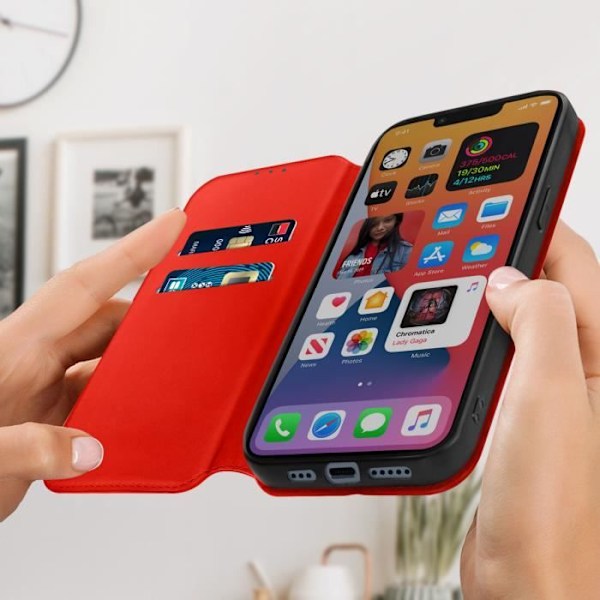 iPhone 14 Plus folioskal - AVIZAR - Röd - Korthållarflik - Videostödsfunktion Röd