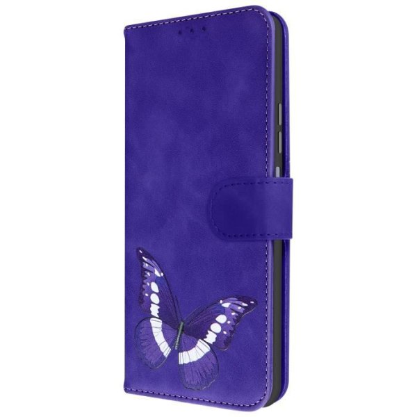 Lila plånboksfodral i konstläder till Xiaomi Redmi Note 12, Butterfly Design