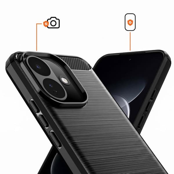 Silicone Stødabsorberende Cover til Xiaomi Redmi Note 17 Pro med Sort Carbon Finish Svart