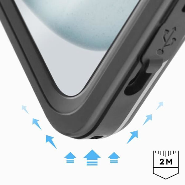 Vandtæt Cover - Mærke - iPhone 15 Plus - IP68 - Skærmbeskyttelse - Sort Kant Svart Transparent
