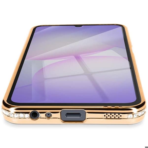MagSafe Cover - ADVARSEL - Galaxy A07 - Guld Glitter Ramme - Stødbeskyttelse - Elegant Gul