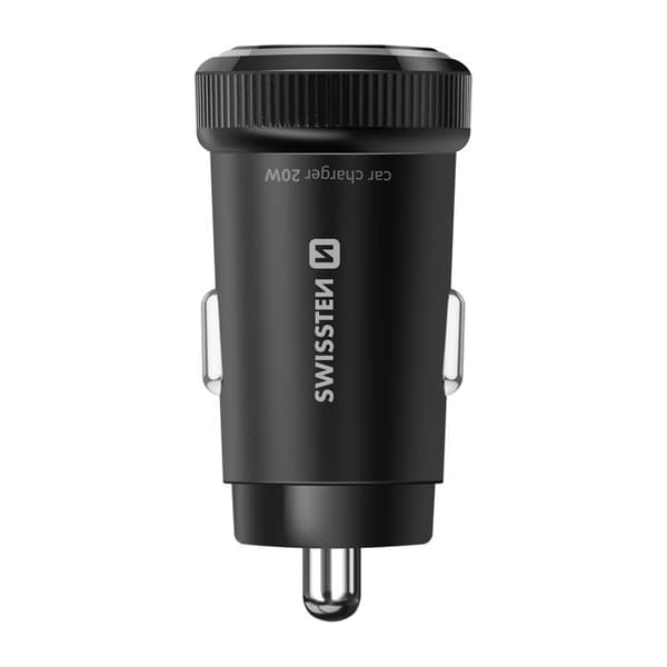Biloplader - SWISSTEN - Hurtig opladning 20W - USB-C Power Delivery - USB-A Quick Charge - Sort Svart
