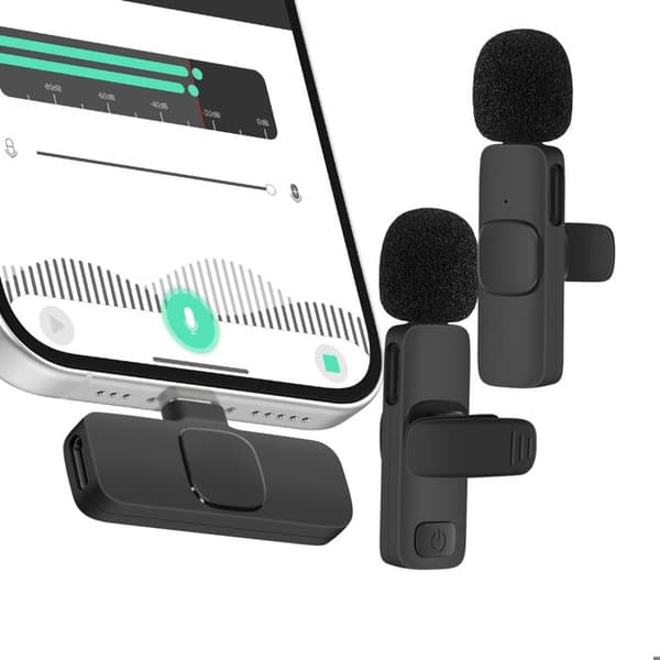 Microfon trådløs med USB C-modtager til smartphone sort