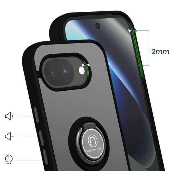 Coque Ring til Google Pixel 10a Forstærket Beskyttelse med Magnetisk Ring Sort Svart