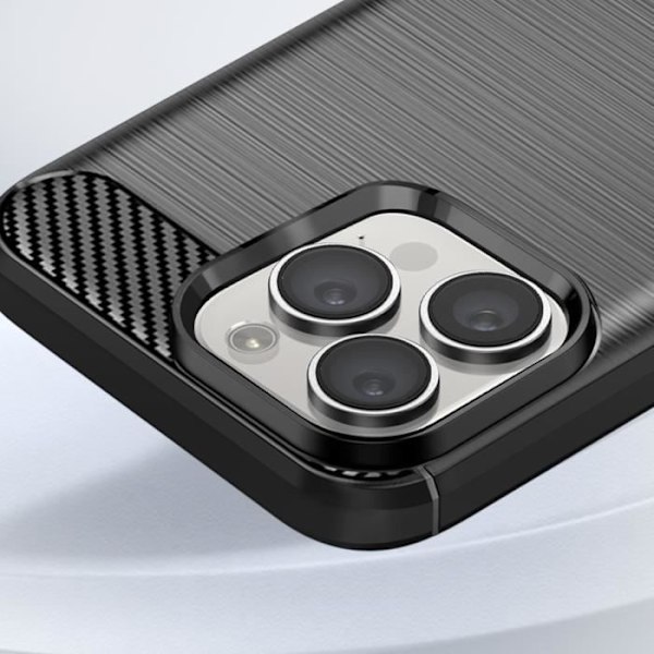 Cover til iPhone 16 Pro Max - AVIZAR - Sort børstet kulstofdesign - Stødsikker - Slank profil Svart