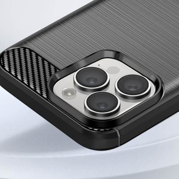 Fodral för iPhone 16 Pro Max - AVIZAR - Svart Borstad Carbon Design - Stötsäker - Smal profil Svart