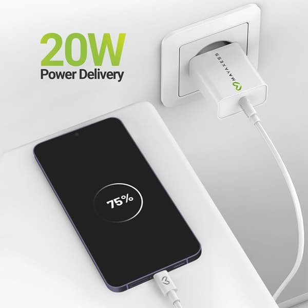 Laddare för Galaxy S24 Plus 20W + USB-C-kabel 1m Mayaxess Vit Vit