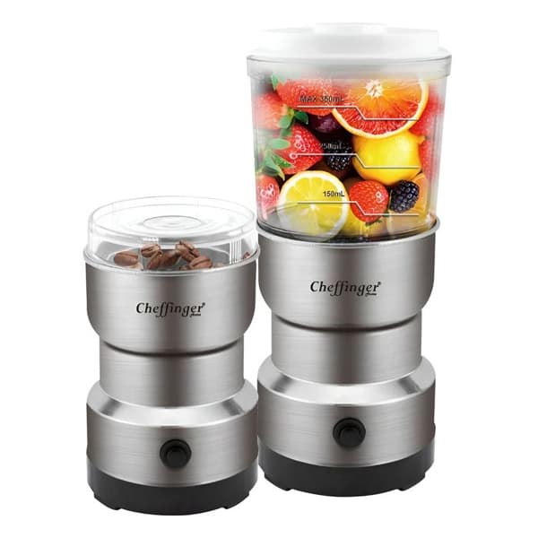 Mini-blender 300W 2-i-1 med rustfrit stål knive og kaffemølle funktion Cheffinger grå Grå