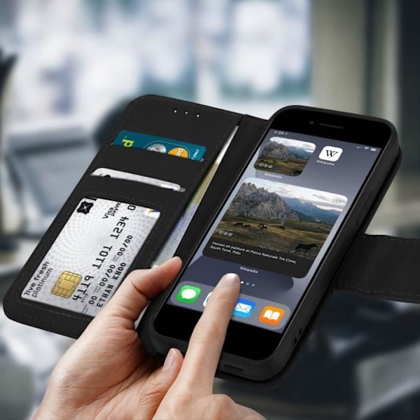 iPhone 7 / 8 / SE 2020 Læderetui Kortholder Stand Funktion Premium Sort Sort Svart