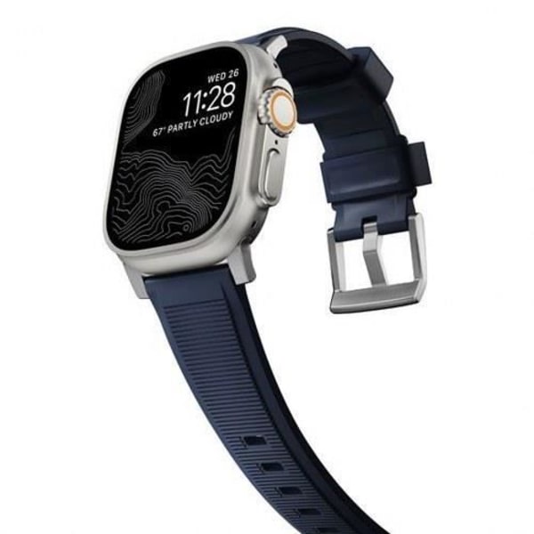 Ranneketju - NOMAD - Apple Watch 6-9-SE-Ultra-Ultra 2 - Hopea - Fluoroelastomeerikumi - Yhdistetty Silver, Blå