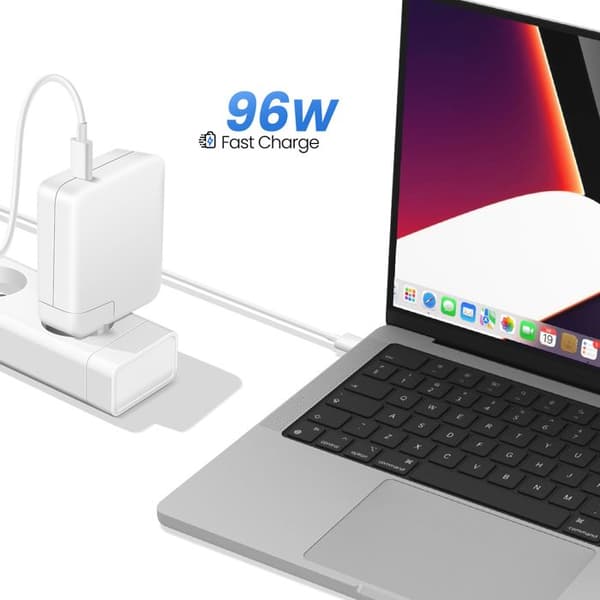 Lader til MacBook Pro 14'' M1 / M2 Max USB-C 96W + Kabel 1,8m Hvid Vit
