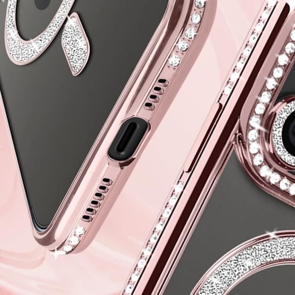 Diamond Case iPhone 15 Prolle - AVIZAR - Strassikivi Contour - Samppanjan vaaleanpunainen - MagSafe Rosa