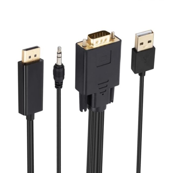 HDMI til VGA han-kabel og 3,5 mm-stik Full HD-kvalitet Længde 1,8 m sort