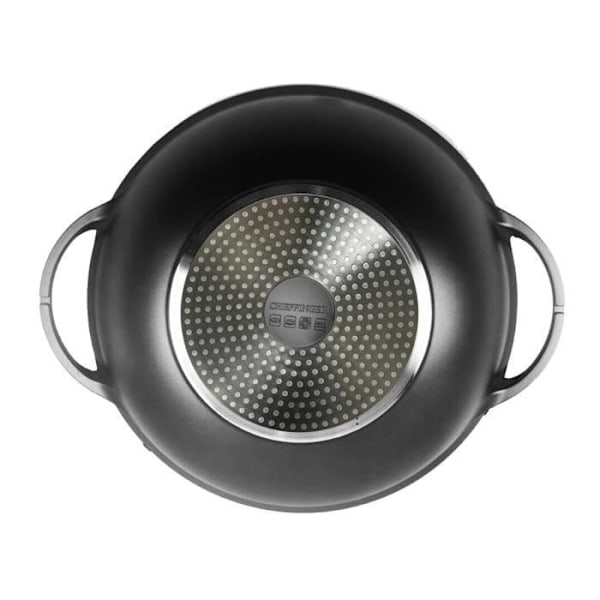 Wokpanna - Cheffinger - 40cm - Glaslock - Non-stick beläggning - Marmor effekt Svart