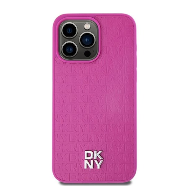 Coque iPhone 15 Pro Max - DKNY Läder Monogram Mönster Metall Logotyp MagSafe (DKHMP15XPSHRPSP) - Rosa rosa