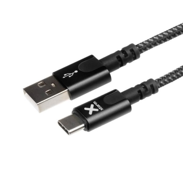 USB till USB Typ C-kabel Laddning och synkronisering Nylonflätad 1m Xtorm Svart